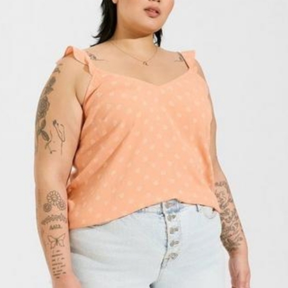 Torrid Washable Crinkle Gauze V-Neck Ruffle Strap Tank - Picture 3 of 12